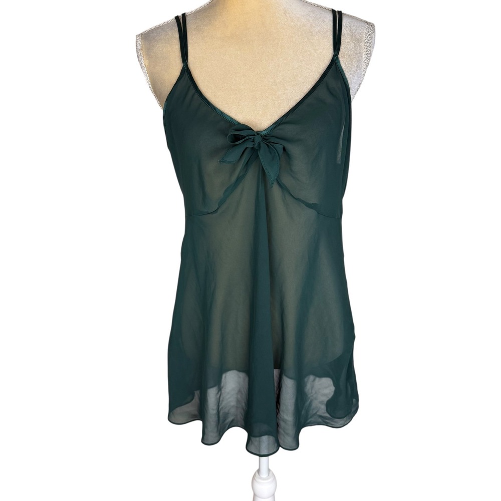 Secret Treasures Dark Green Sheer Babydoll Lingerie Nightgown Camisole Large Y2K